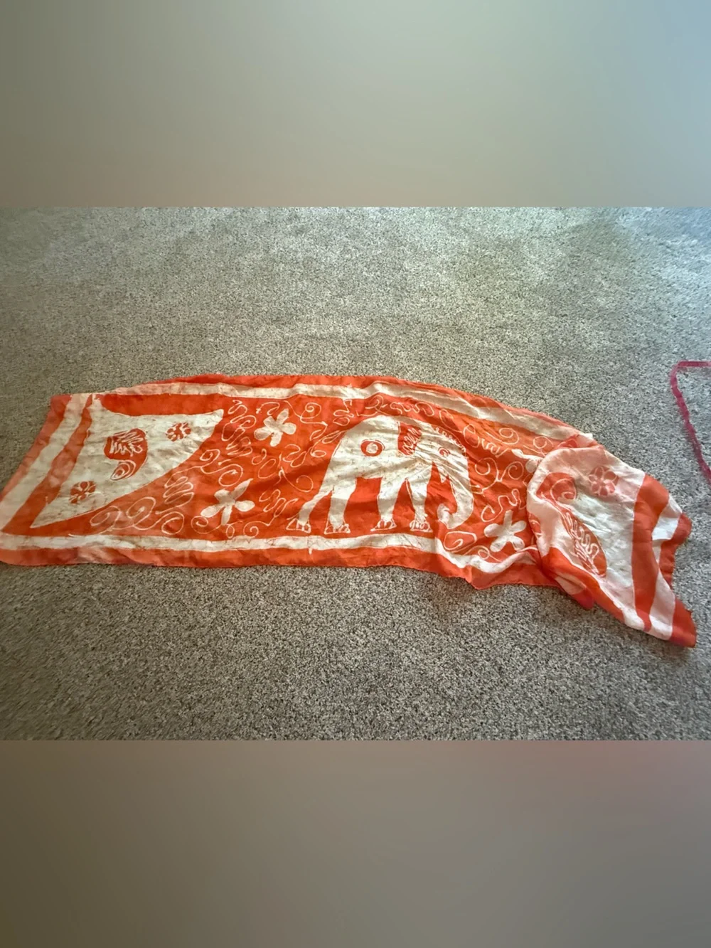 100% silk Orange Elephant Print Scarf - Lightweight Accessory made in India